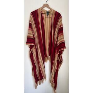 Lauren by Ralph Lauren VINTAGE Fringe Poncho Wrap in Red & Tan L/XL